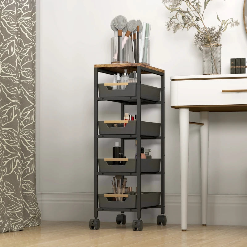 5-Tier Rolling Storage Cart with Wheels for Kitchen and Home Organization Black