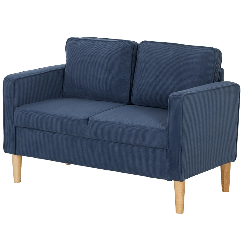 Small Blue Corduroy Two-Seater Sofa for Compact Living Spaces