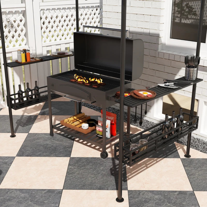 150cm x 240cm Grey BBQ Grill Gazebo with Shelves - Outdoor Cooking Canopy