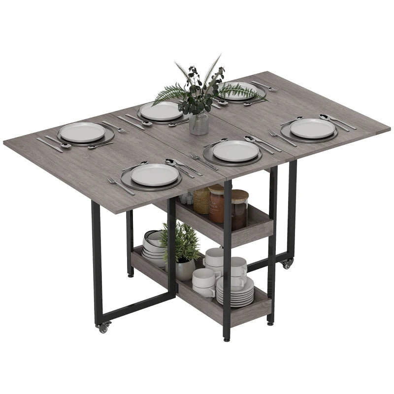 4-Person Drop Leaf Table - Stylish Grey Wood-Effect Dining Table for Small Spaces - Versatile and Space-Saving Design