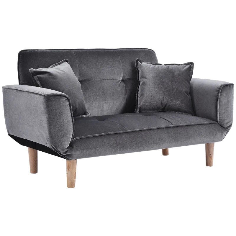 Grey 2-Seater Recliner Sofa with Wooden Legs, Multi-Position Sleeping Chair, Compact Design 125x61x70 cm