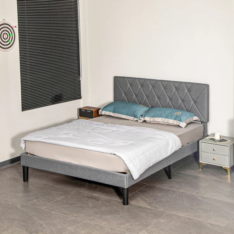 King Size Grey Padded Fabric Headboard Bed Frame - Stylish, Comfortable, Modern Design for Ultimate Bedroom Elegance