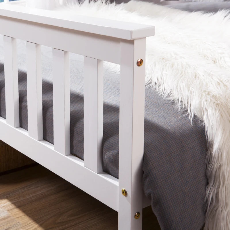3ft Wooden Single Bed with Headboard & Footboard - Durable White Frame, 190x90 cm, Perfect for Kids & Guest Rooms
