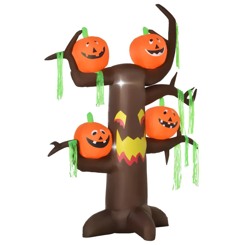2.4m Halloween Inflatable Ghost Tree with 4 Pumpkins & LED Lights - Perfect Outdoor Indoor Decoration for Halloween Parties