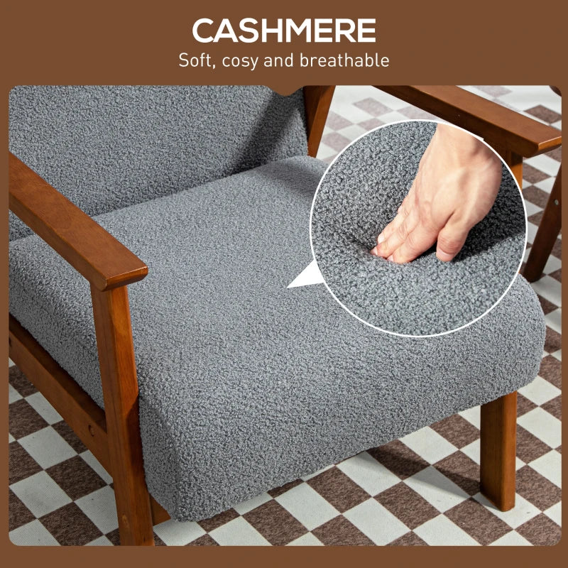 Wide Seat Boucle Accent Armchair with Thick Padding and Solid Wood Frame for Living Room, Bedroom, or Office