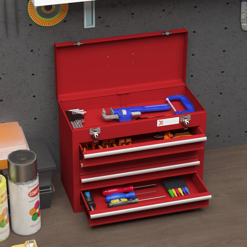Red Lockable Metal Tool Chest with 4 Drawers