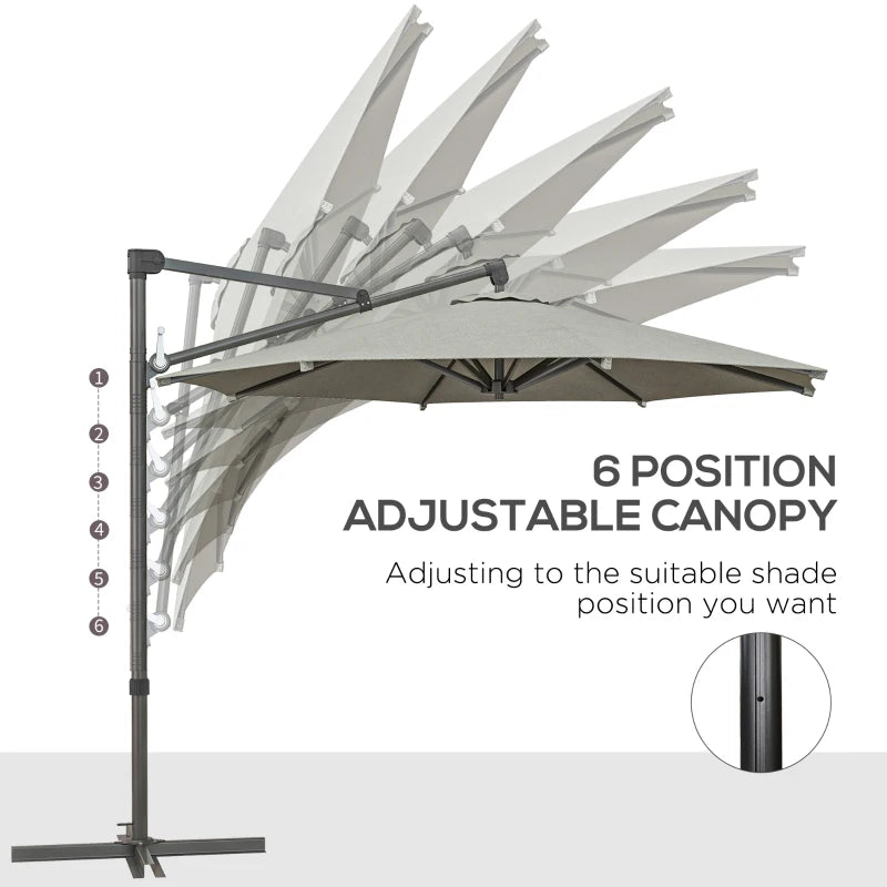Beige 3m Overhanging Parasol with 360° Rotating Movement