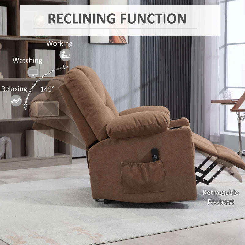 Oversized Riser Recliner Chair for Elderly - Fabric Lift Chair with Remote, Side Pockets, Cup Holder, Brown