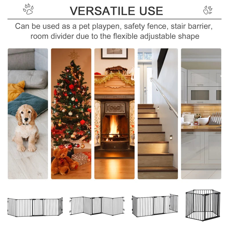 5-Panel Metal Pet Playpen with Walk-Through Door - Black Dog Fence for Indoor/Outdoor Use, Durable & Easy to Assemble