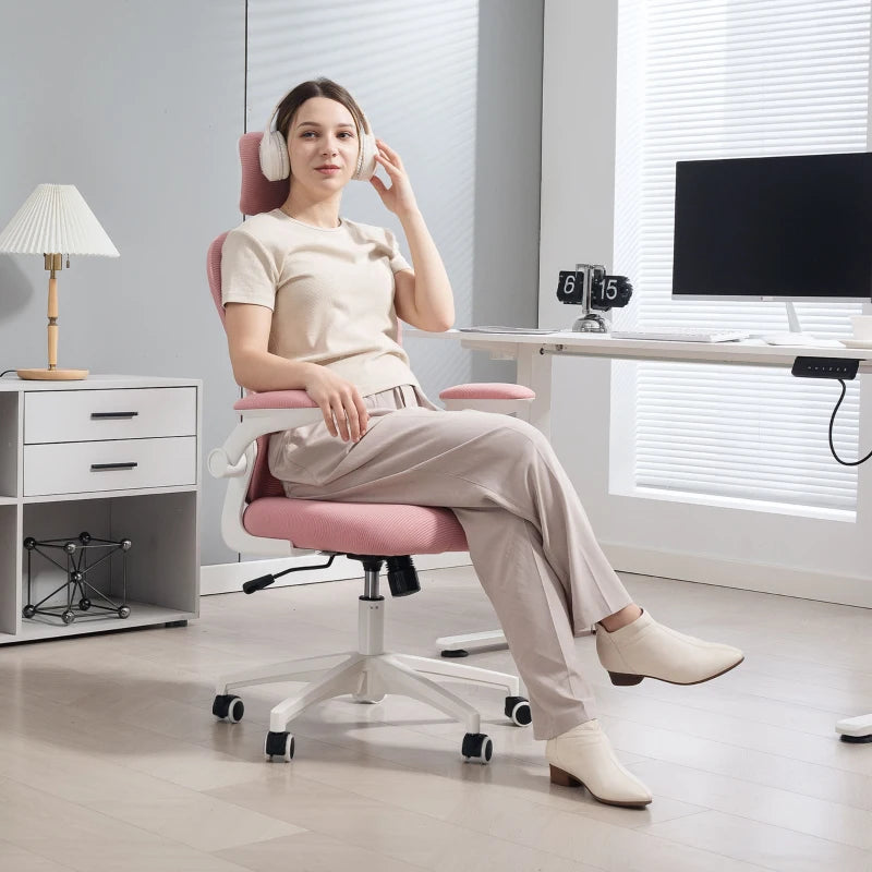 Vinsetto Pink Multi-Adjustable Office Chair with Lumbar Support, Headrest & Breathable Mesh Back for Comfort & Style