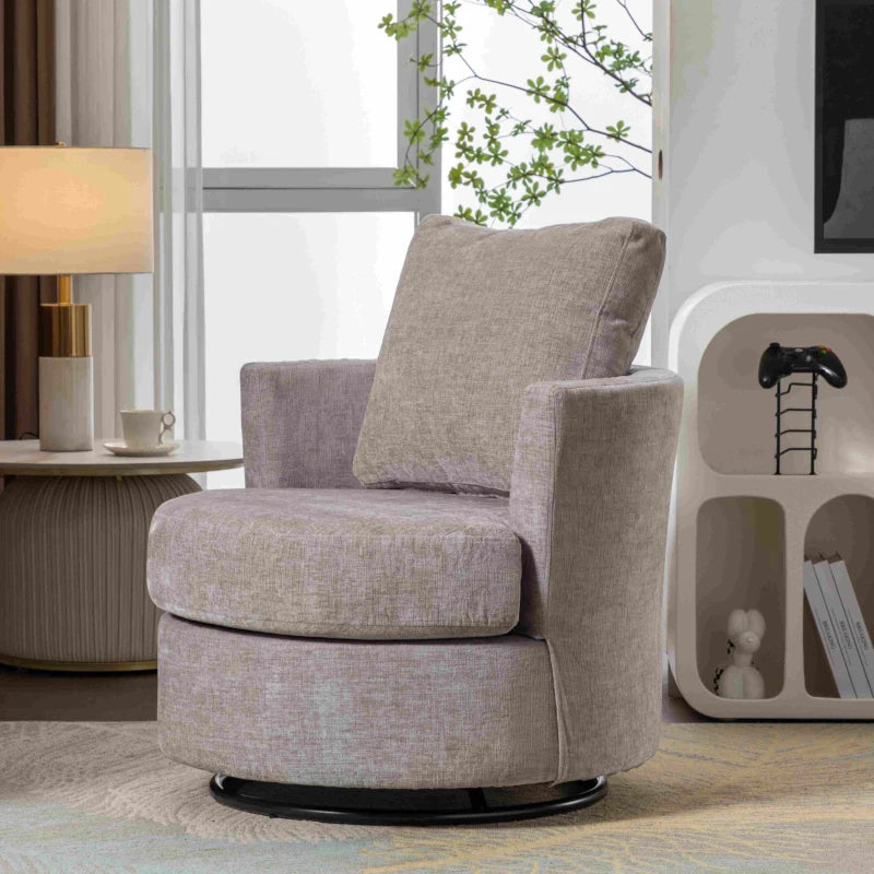 Light Grey Chenille Swivel Recliner with Back Cushion, Thick Foam Padding, 360° Rotation, 78.5x83x86 cm