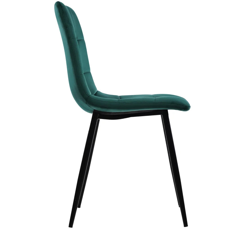 Set of 4 Green Velvet Upholstered Dining Chairs with Metal Frame & Backrest - Stylish 44x41x86 cm Design