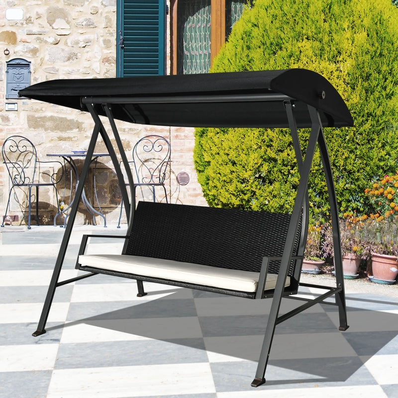 Black Rattan 3-Seater Garden Swing Chair