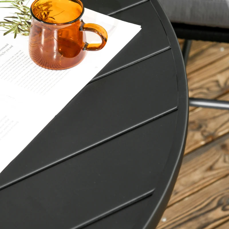 Black Round Outdoor Dining Table for Four with Parasol Hole