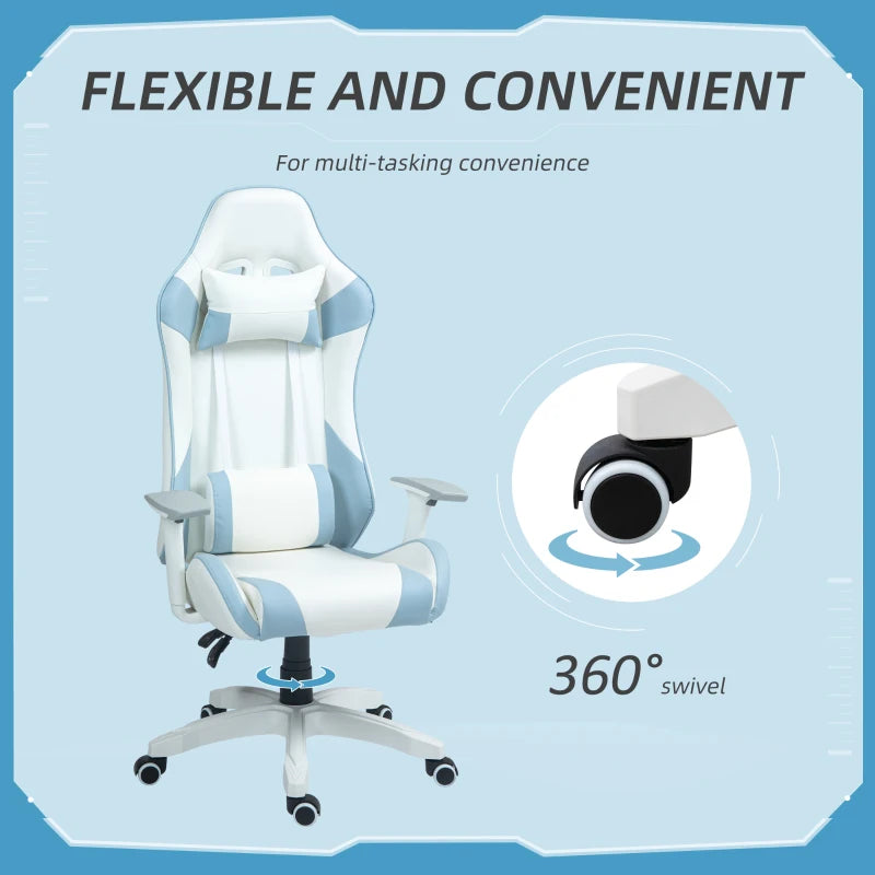 Faux Leather Colour Block Gaming Chair - 135° Recline, Stylish Blue/White Design for Ultimate Comfort and Support