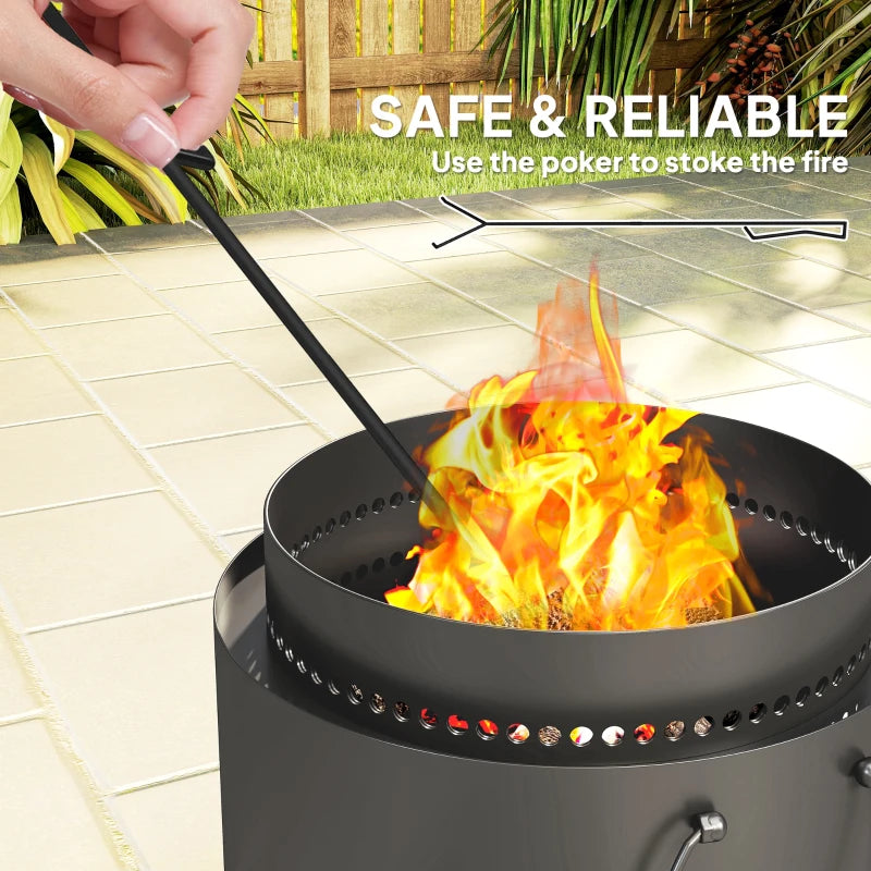 Portable Smokeless Fire Pit with Ash Catcher, 37cm Wood Burning Firepit for Garden Camping
