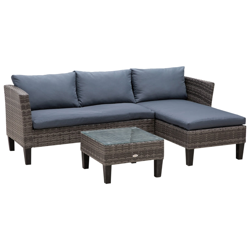 3 Piece Rattan Sofa With Blue Cushions