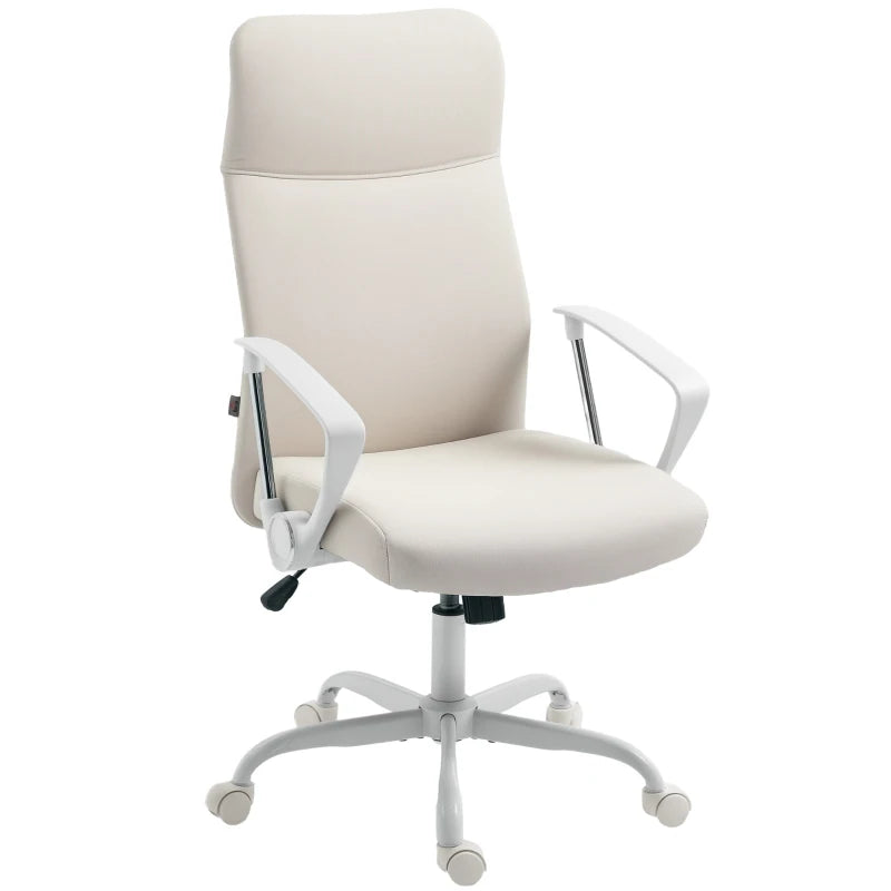 High Back Cream White Fabric Office Chair Ergonomic Design for Comfort