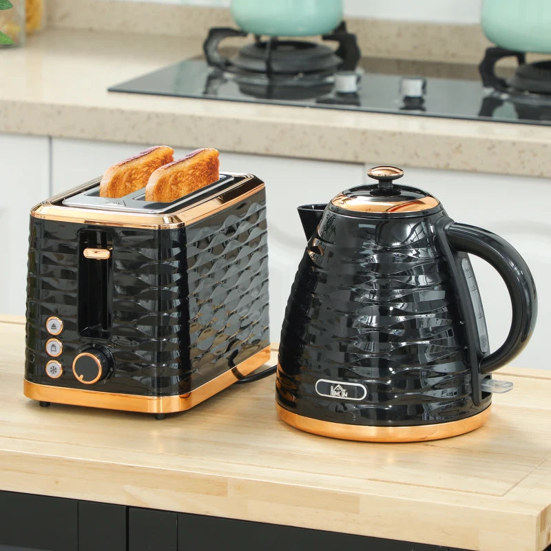 3000W Rapid Boil Kettle & 2 Slice Toaster Set - 1.7L Kettle with 7 Browning Controls, Black, Perfect Kitchen Duo