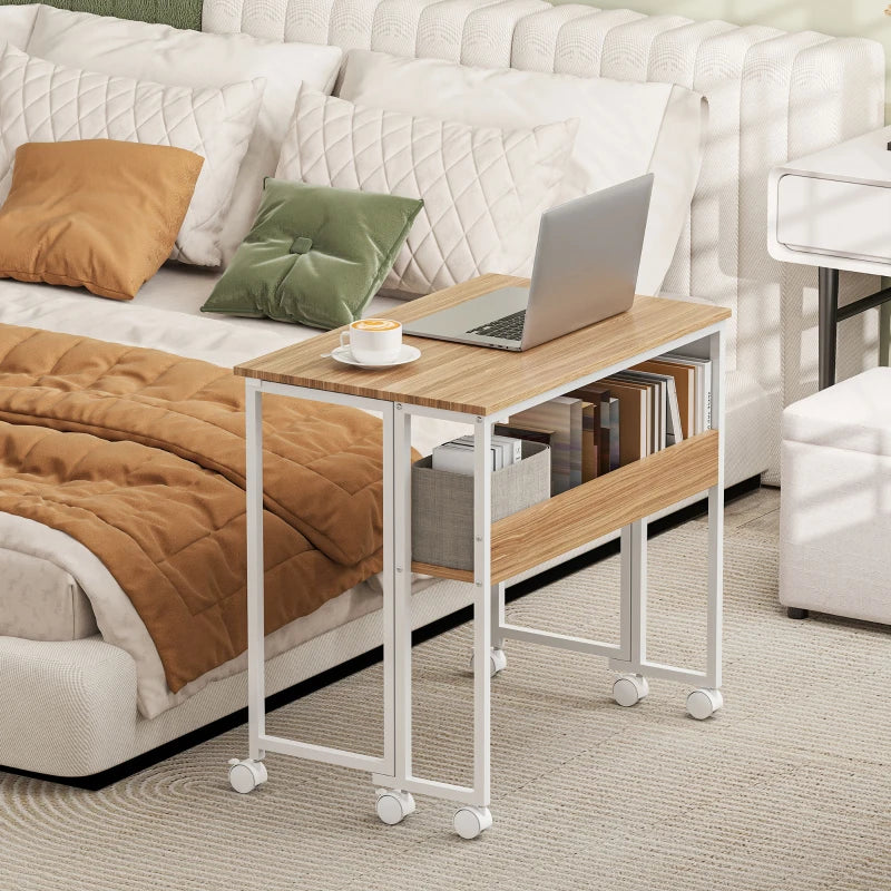80 cm Drop Leaf Writing Desk - Natural Wood Finish, Space-Saving Home Office Table, Stylish and Functional Workstation