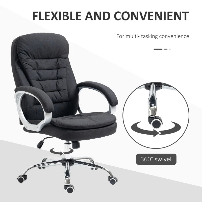 Ergonomic Executive Office Chair - Height Adjustable, Comfortable Fabric Desk Chair for Home Office - Stylish Black Design