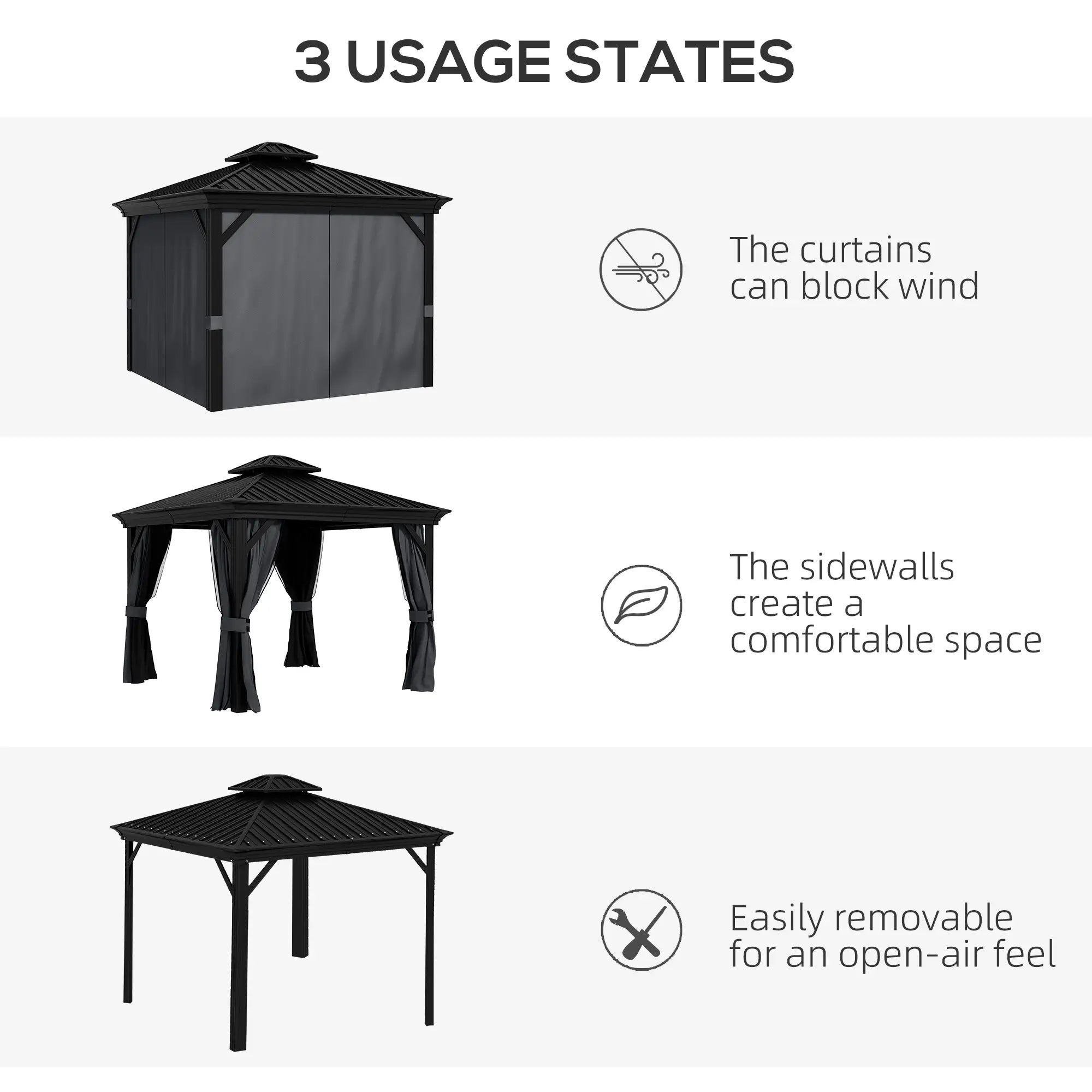 Dark Grey 3.65m x 3m Aluminium Hardtop Gazebo With Accessories