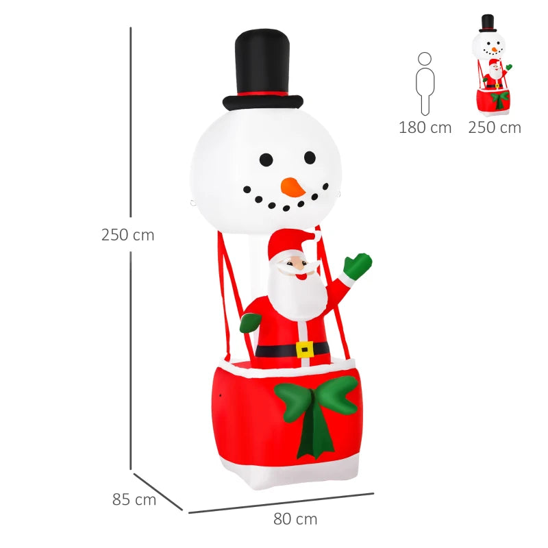 8ft Christmas Inflatable Santa Claus Snowman Hot Air Balloon - LED Outdoor Indoor Xmas Decoration, Blow Up Holiday Decor