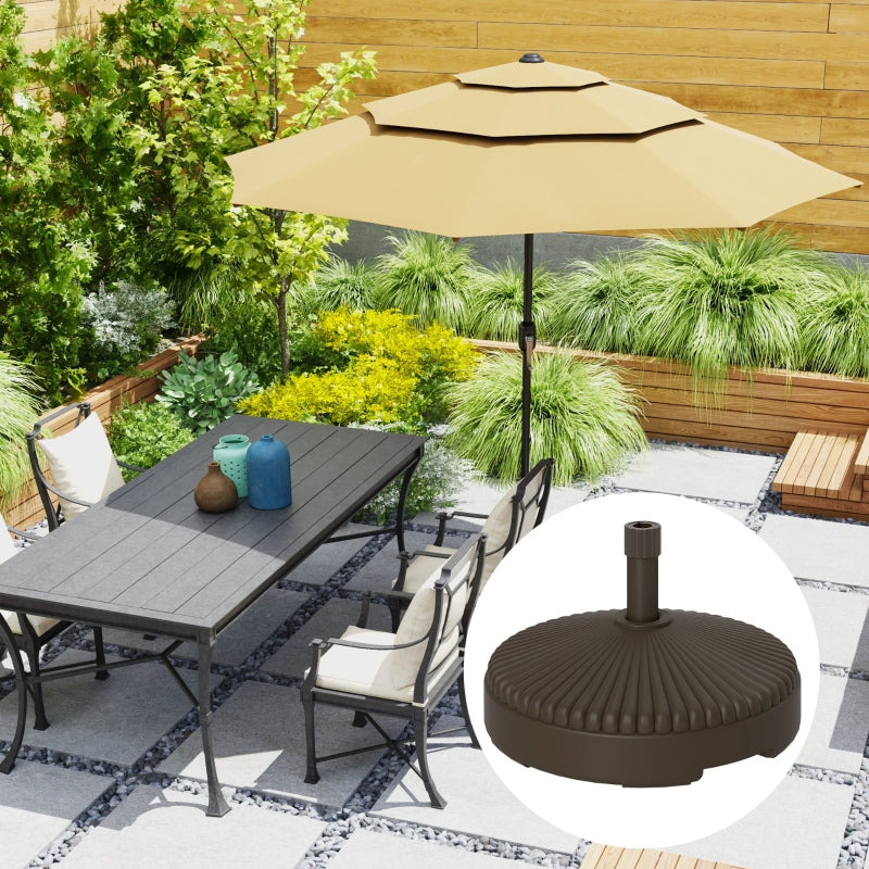 28kg Sand Filled & 23kg Water Filled Garden Parasol Base Holder - Brown Outdoor Umbrella Stand Weight