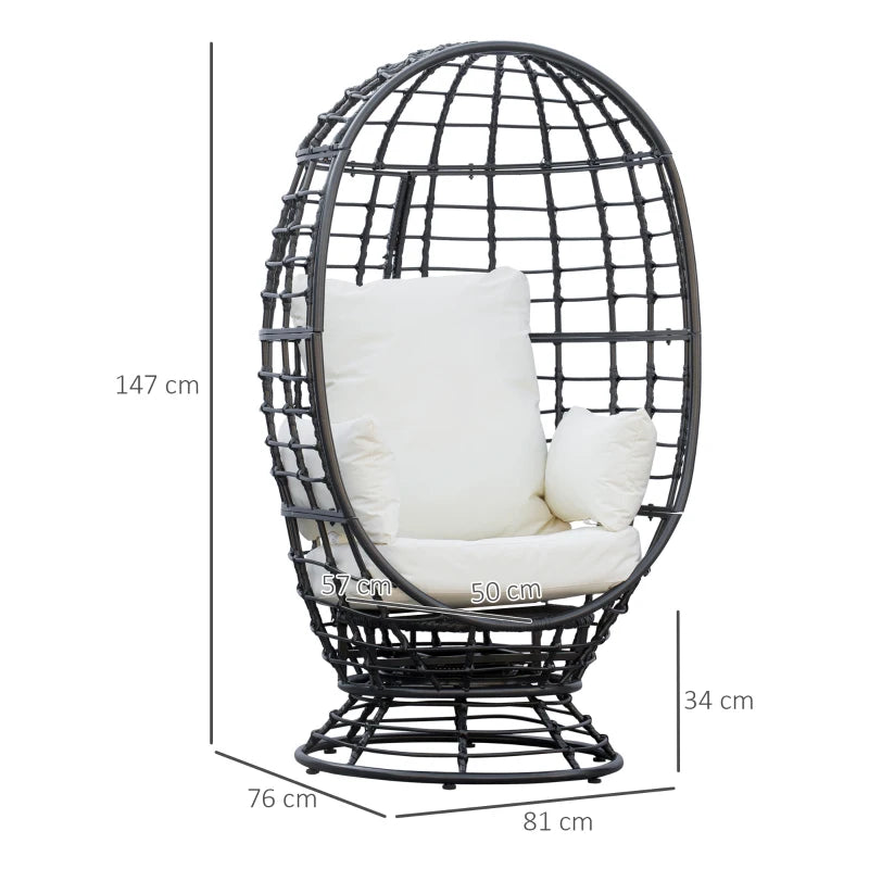 Black Swivel Egg Chair with Cushion for Outdoor Patio