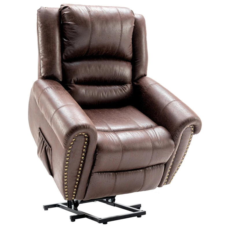 Large Executive Power Lift Recliner Chair with Heating and Massage, Heavy Duty Faux Leather, USB Port, Brown