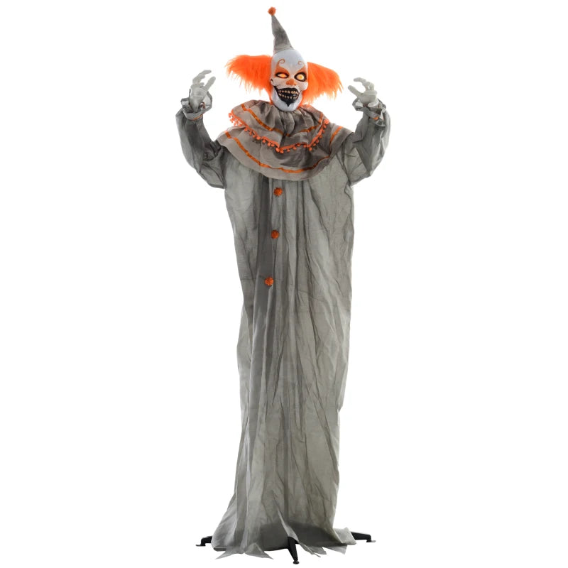 6 Foot Orange Clown Halloween Animatronic with Glowing Eyes for Spooky Decorations