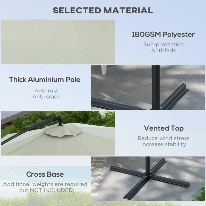 3m Offset Cantilever Parasol Umbrella - Cream