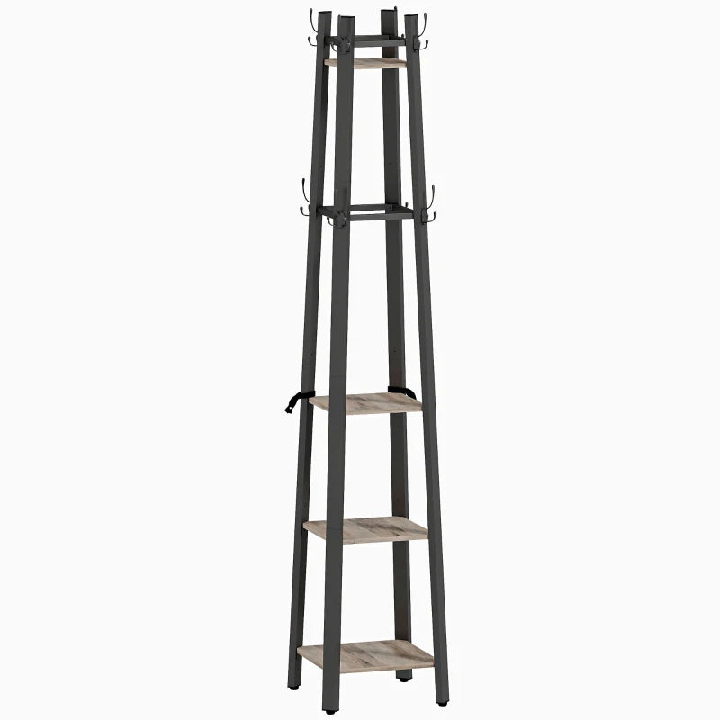 Industrial-Style Four Shelf Coat Stand - Modern Grey and Black Entryway Organizer for Coats, Hats, and Accessories
