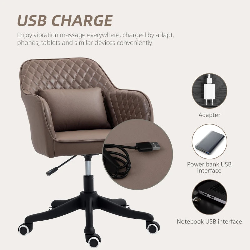 Vinsetto Brown Microfiber Office Chair with Massage Lumbar Pillow, Rolling Wheels - Ideal for Desk, Makeup Vanity & Home Use