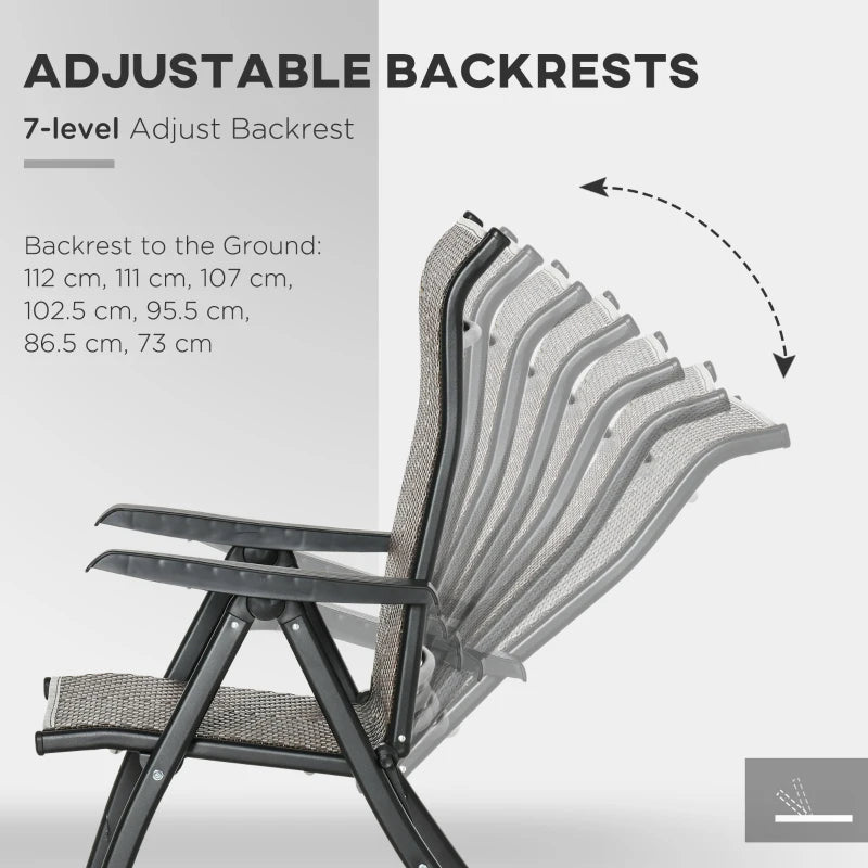 Set of 2 Adjustable Folding Garden Chairs - 7-Position Recline, Brown Outdoor Seating for Patio & Deck