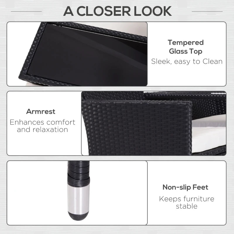 Black Rattan 2-Seater Chair Set with Middle Tea Table