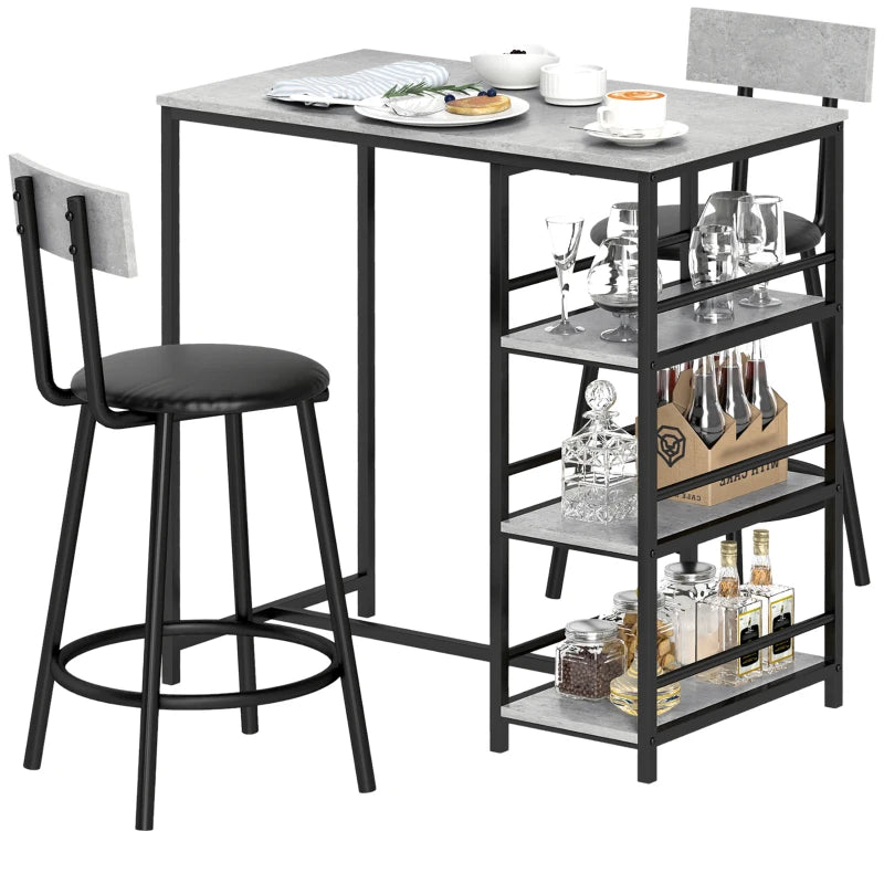 Stylish 3-Piece Kitchen Dining Set with Shelves - Modern Grey and Black Design for Small Spaces