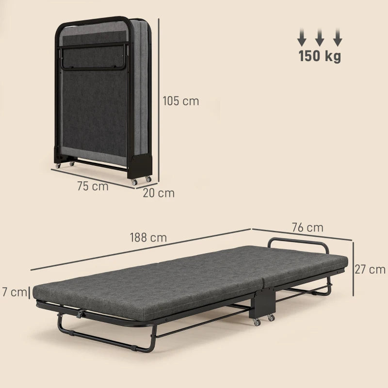Portable Folding Bed for Guests Lightweight Compact Design Easy Storage Grey Color