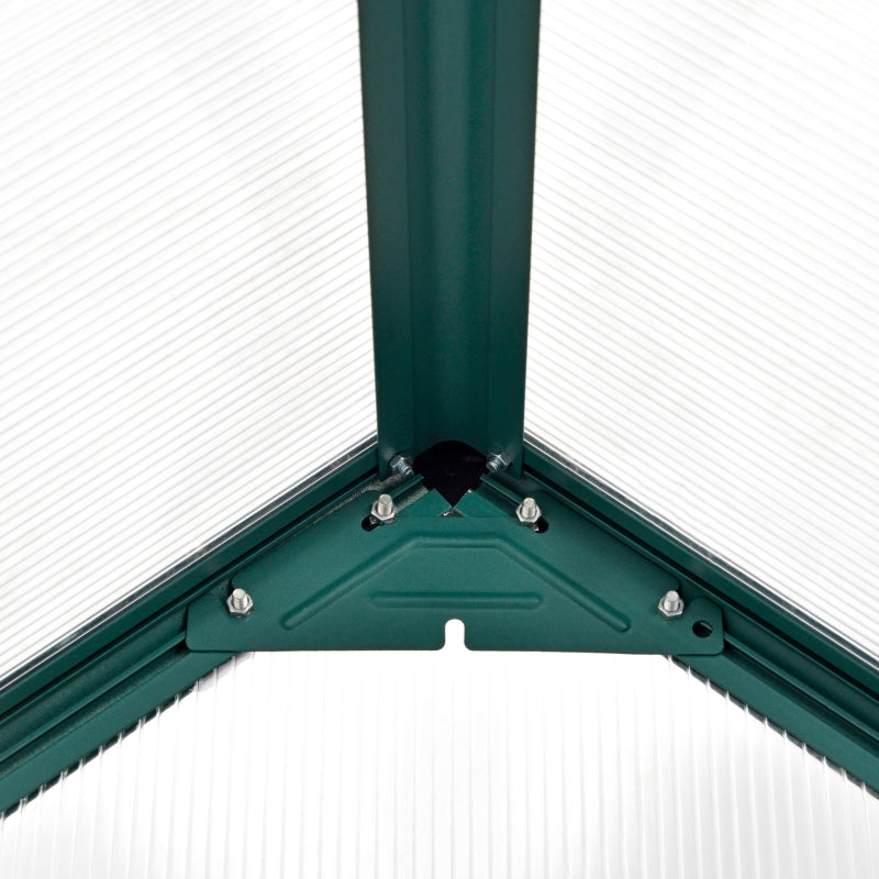 Green 6ft x 8ft Polycarbonate Greenhouse With Aluminium Frame and Temperature Controlled Window and Foundation