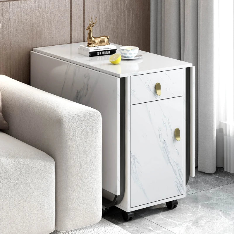 Folding Dining Table with Gold-Plated Handles - 3 Versatile Modes for Learning & Dining - Metal Frame - White/Black