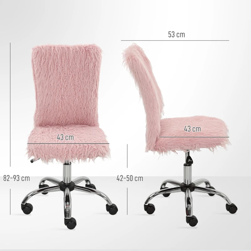 Modern Pink Plush Office Desk Chair - Armless Swivel Vanity Chair with Adjustable Height for Home, Bedroom & Living Room
