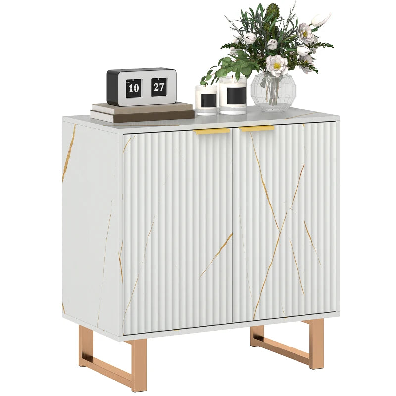 Elegant White and Gold-Tone Storage Sideboard - Modern Design for Living Room, Dining Room, or Entryway