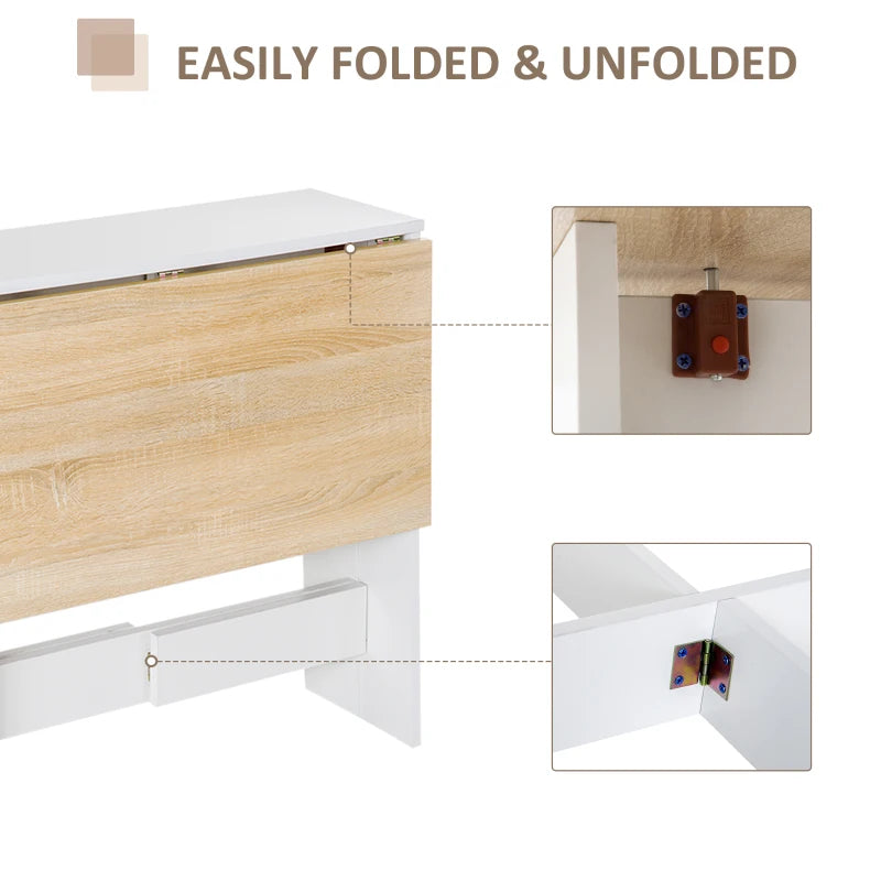 Space-Saving Wooden Folding Dining Table & Writing Desk - Oak & White PC Workstation for Home Office