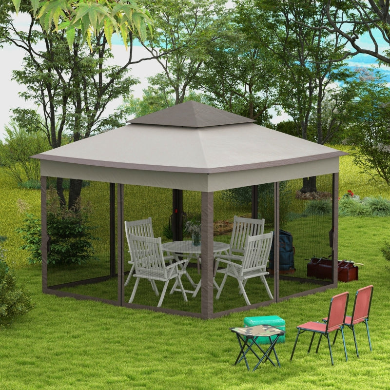 Metal Gazebo with Curtains - Brown/Grey, 3.25x3.25m
