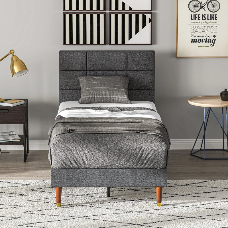 Stylish Grey Upholstered Single Bed Frame with Slats 161x208x121cm for Modern Bedrooms