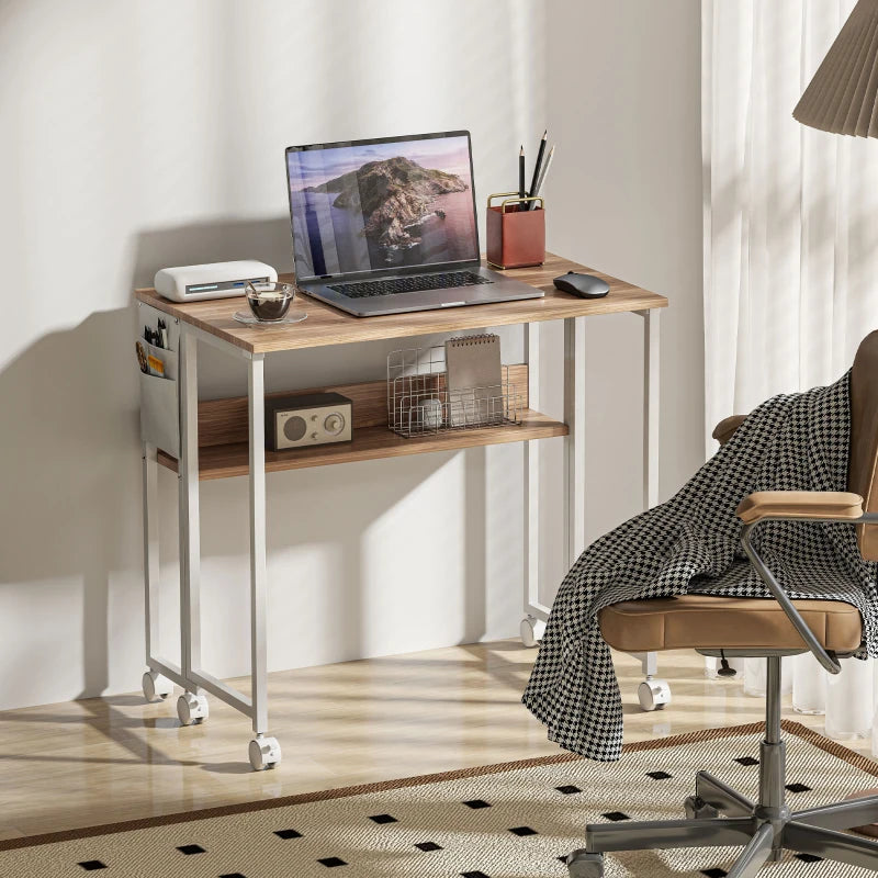 80 cm Drop Leaf Writing Desk - Natural Wood Finish, Space-Saving Home Office Table, Stylish and Functional Workstation