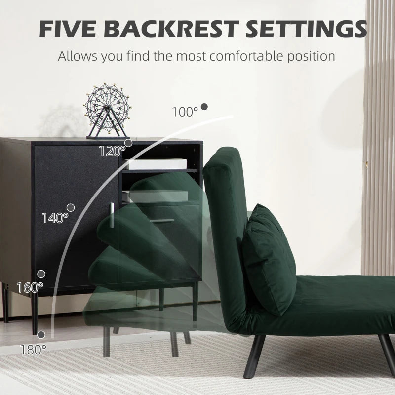 Velvet-Feel Double Sofa Bed with Pillows in Green - Versatile 4-in-1 Design for Comfort and Style