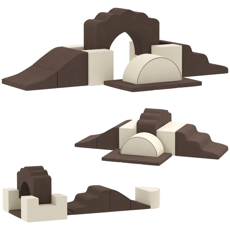 7 Piece Soft Play Set for Kids Indoor Climbing and Crawling Foam Toy Brown
