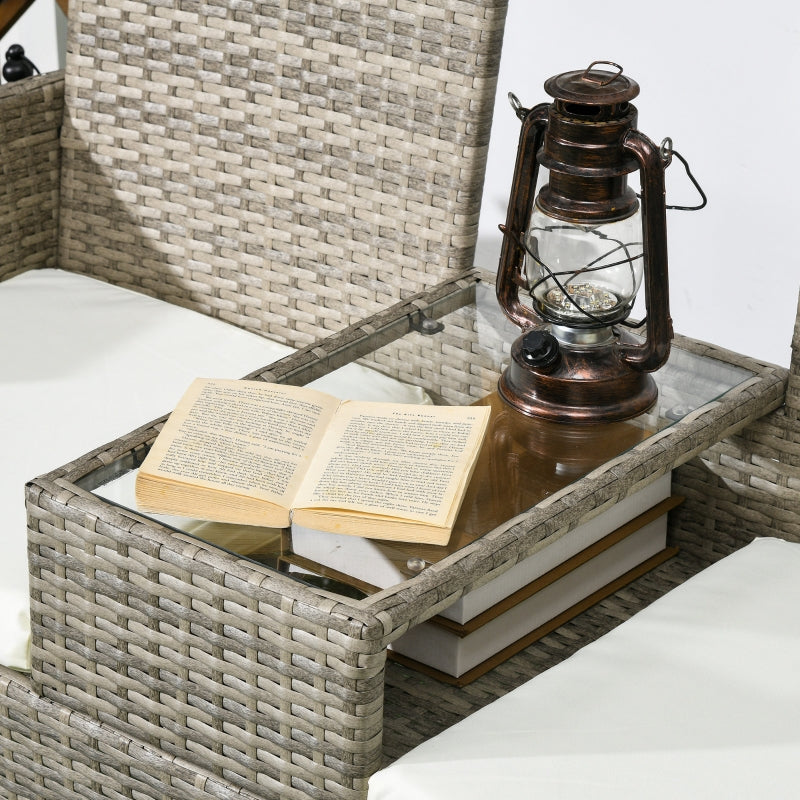 Grey Rattan Garden Loveseat with Glass Table & Cushions
