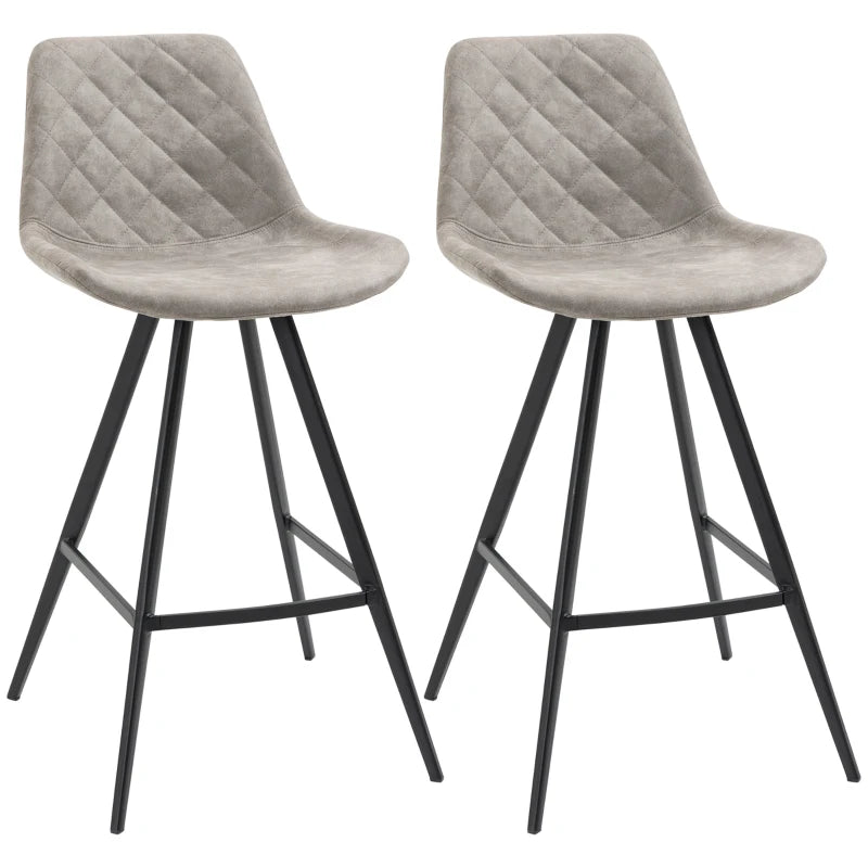 Set of 2 Vintage Microfiber Bar Stools - Comfortable Tub Seats with Steel Frame & Footrest - Stylish Grey for Home & Cafe